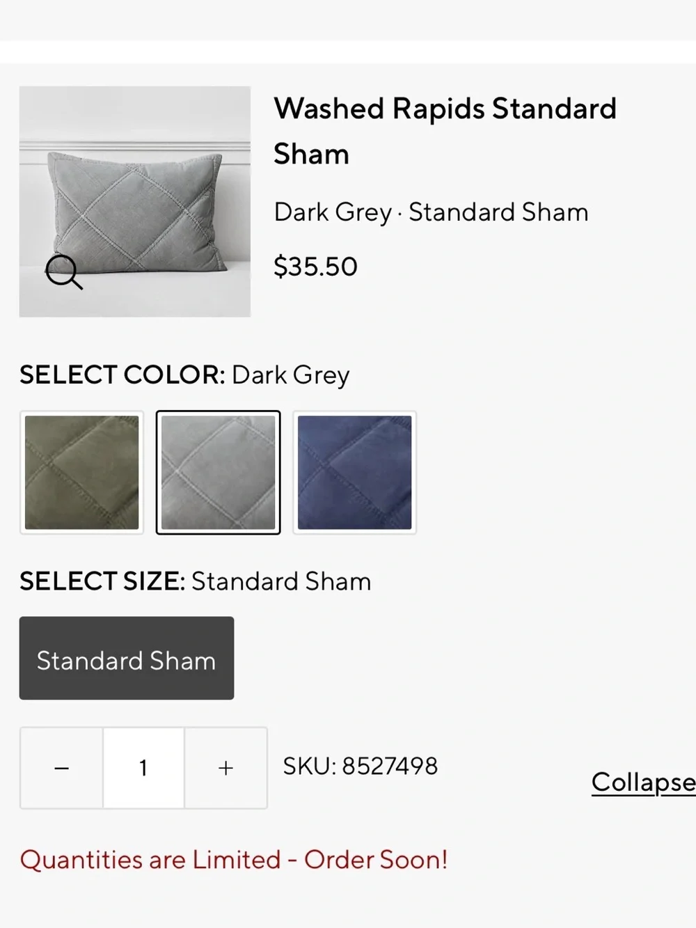 NWT - Pottery Barn Washed Rapids Sham